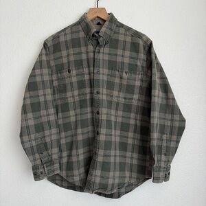 Shaver Lake Outfitters Men’s Small Plaid Button Down Shirt Green Tan